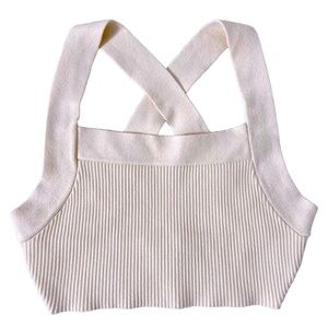 House of Harlow Criss Cross Ribbed Knit Crop Top, Butter Yellow, Size Small